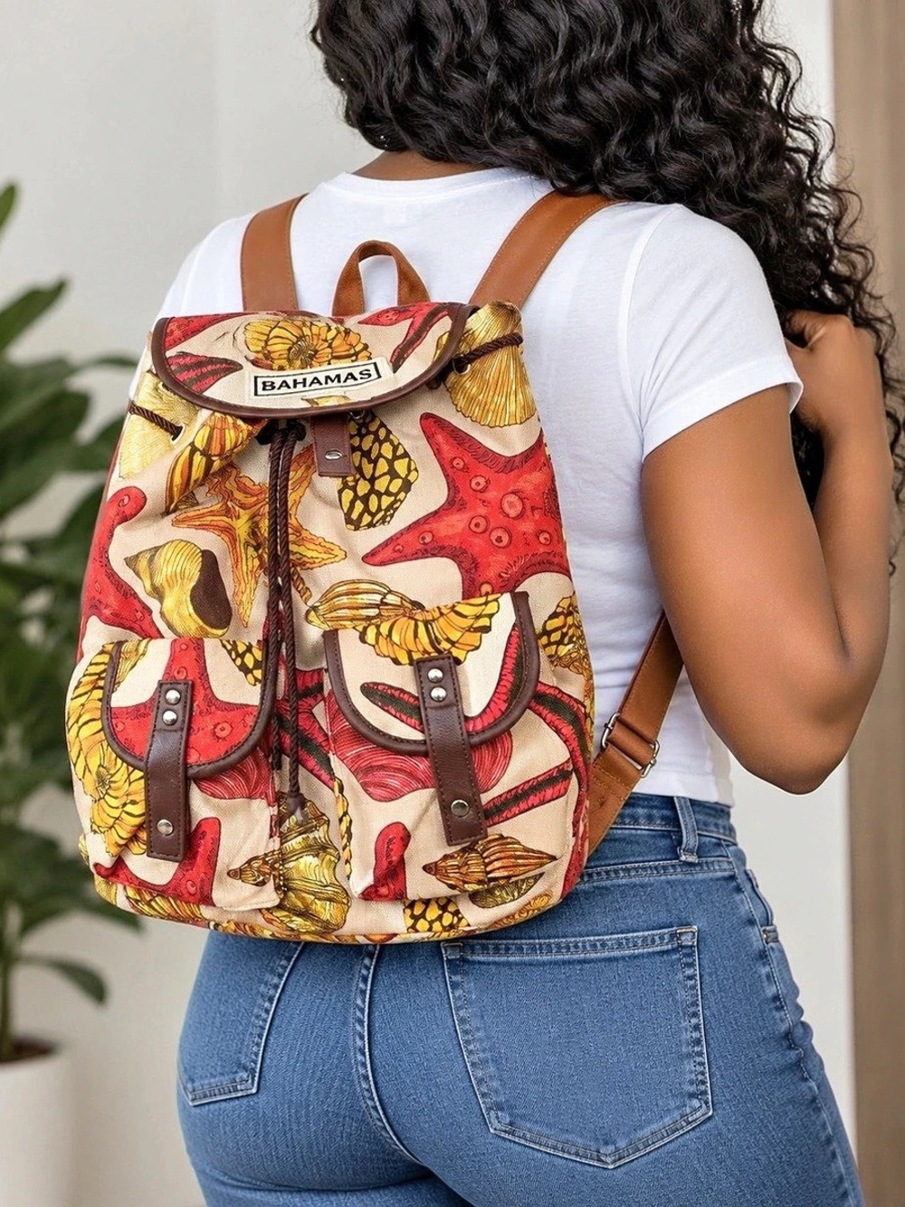 BahamΓ‘s Printed Backpack in Red & Yellow